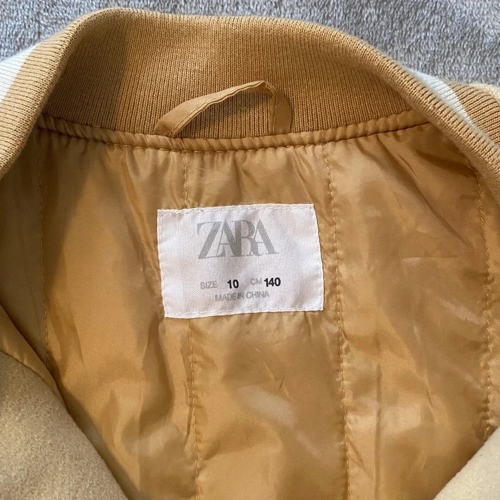 Zara Varsity Jacket Kids Size 10 Tan Northwest Campus Letterman‎ Bomber Jacket